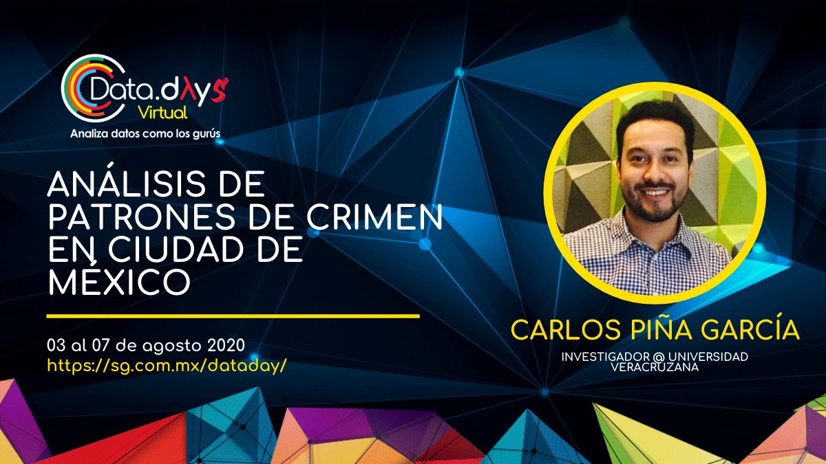RevistaSG's tweet photo. ¿Quieres conocer los patrones de crímenes en Ciudad de México? 🐀 🦹‍♂
@Piniisima nos presentará en #DataDayMX un análisis y el desempeño del modelo predictivo de actividades criminales.
Conoce más en 👉https://t.co/Eg1j29SNWo https://t.co/lmCRtpL5df
