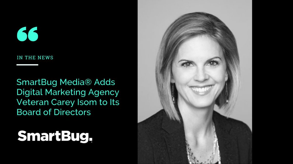 SmartBugMedia's tweet image. SmartBug Media® is excited to announce that we have added agency veteran Carey Isom to our Board of Directors to add another layer of strategic guidance to our leadership team as we advance through our next stage of evolution and growth. 
hubs.ly/H0sl4RP0 #SmartBug