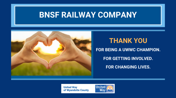 UnitedWayWyCo's tweet photo. Thank you to BNSF for a successful United Way campaign in 2019! Thanks to another year of incredible generosity, you are creating change in our community.  @BNSFRailway https://t.co/wgArJ6rSr4
