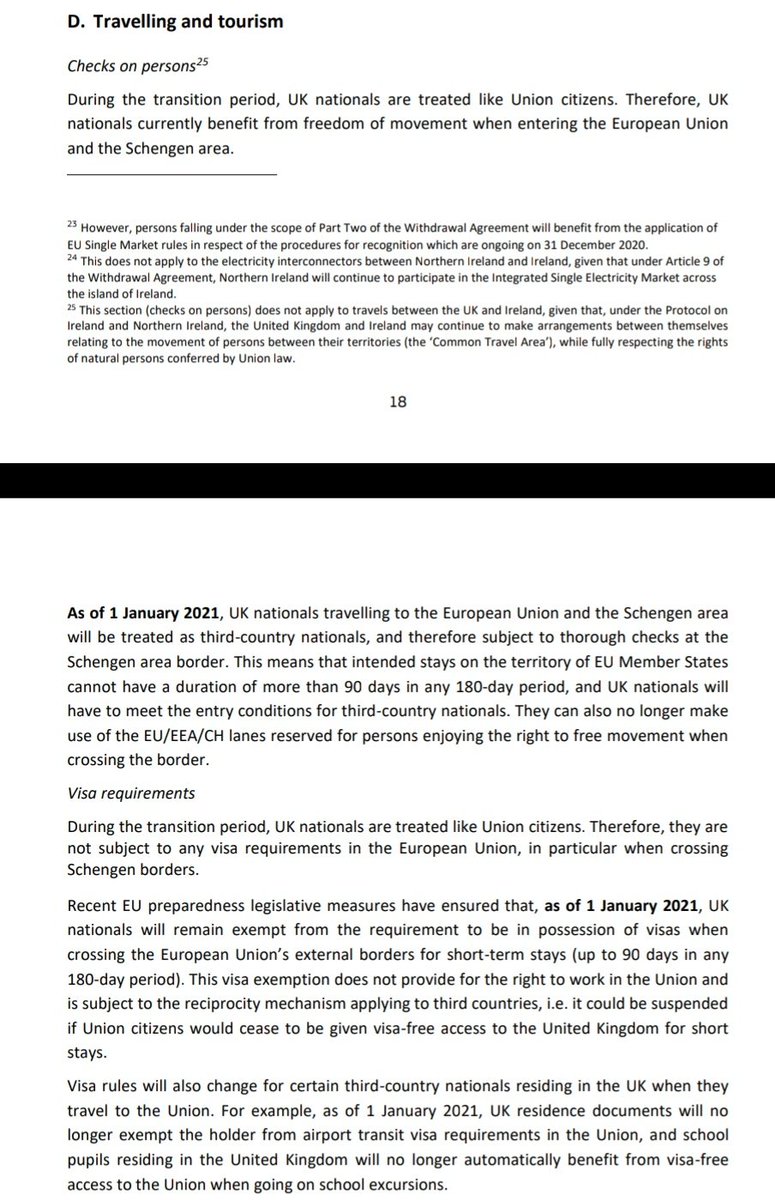 9/ Travel: UK citizens will be subject to border checks at the external Schengen border, but the EU has already legislated to exempt UK citizens from a visa requirement for short term visits.