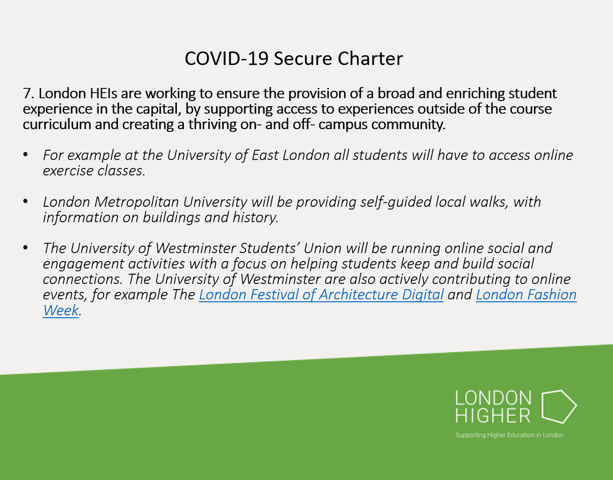 LondonHigher's tweet photo. HEIs' are working to ensure the provision of a broad &amp; enriching student experience in the capital, supporting access to experiences outside of the course curriculum &amp; creating a thriving on-and off-campus community @LondonMetUni @UEL_News @UniWestminster #ASafeReturnToStudy https://t.co/k9FSdehDNJ