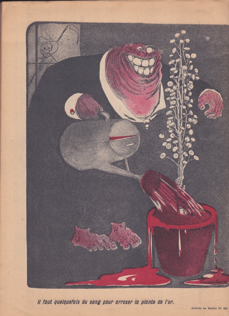 Galantara was very much in his prime the year that was published, but posed no objection to the caption: "Jewish capitalism wages a terrible relentless war every hour of every day". He had 2 cartoons in this edition. "Sometimes it takes a little blood to water the gold plant."