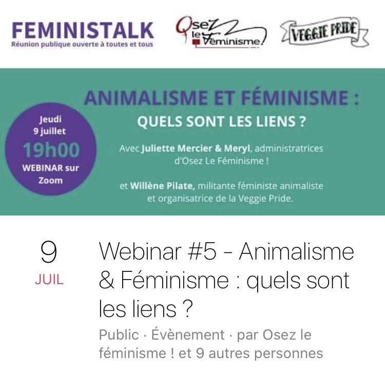 osezlefeminisme's tweet photo. C’est ce soir sur Zoom 📣 ! 

🔸Webinar #5 sur le thème « #Animalisme &amp; Féminisme » avec Willène Pilate, organisatrice de la #VeggiePride. 

🔸Inscris toi pour recevoir le lien zoom et le mot de passe 👉 https://t.co/2ouTA4uCON https://t.co/dR0lA3CWa1