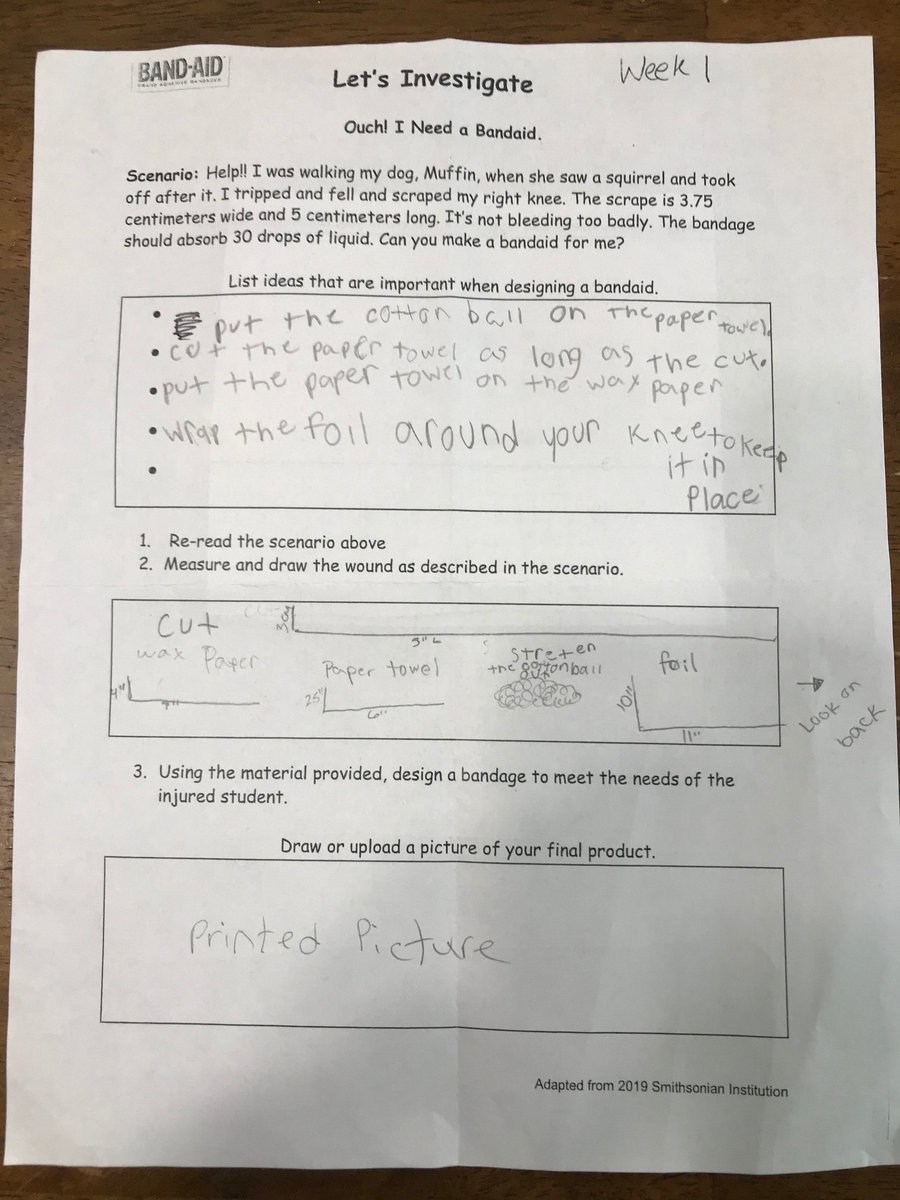 DrJanetWright's tweet photo. The first week of virtual summer school has been a success!!!! Math, Reading and yes...STEM!!! "Ouch I Need a Bandaid"
#BuildingTheBestSPS
@KatelynLeitner1
@ShaliseTaylor
@SufVAschools https://t.co/KmVg2e3mzh