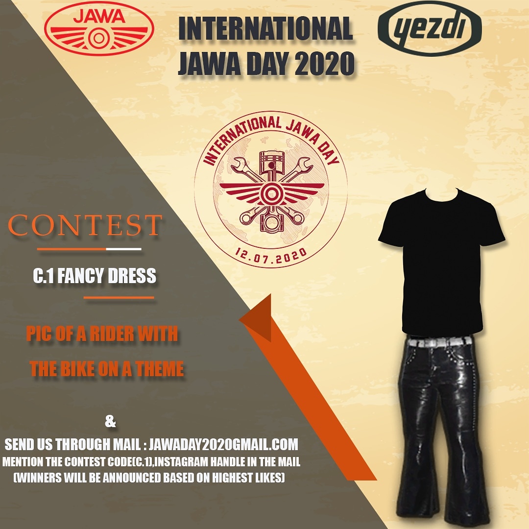 jawaday2020's tweet photo. Pose as fancy as you can with your jawa. Lets showcase our most creative wardrobe :-)
#ijyd2020 #helmetfree #jawa #jawamotorcycles #kommuniti #virtualmeet https://t.co/Vd4cmvnm0s