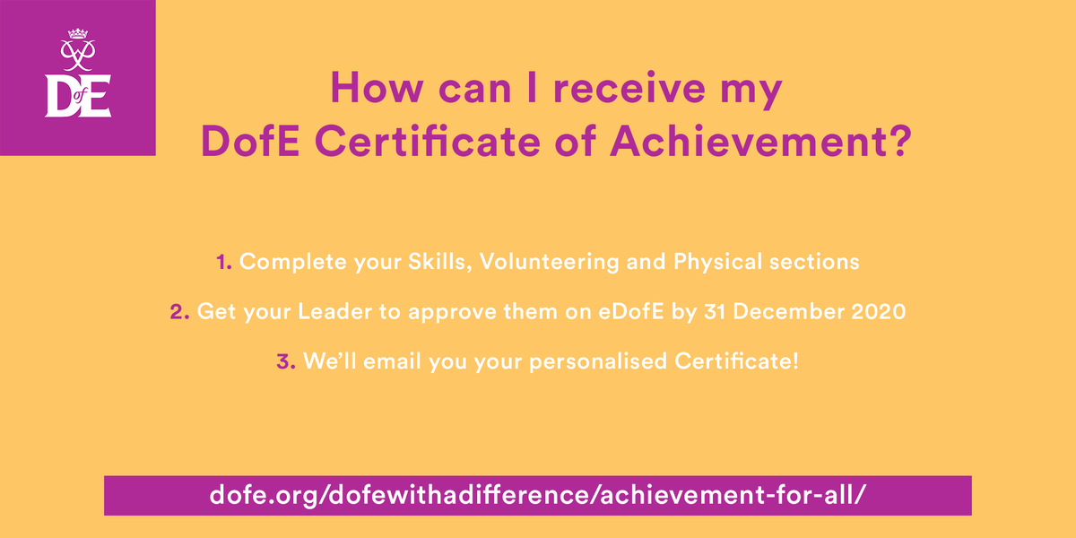 Want to know more about the #DofE 2020 Certificate of Achievement?

Read our full Q&amp;As here: ttps://bit.ly/3evRFzi

#DofEWithADifference
