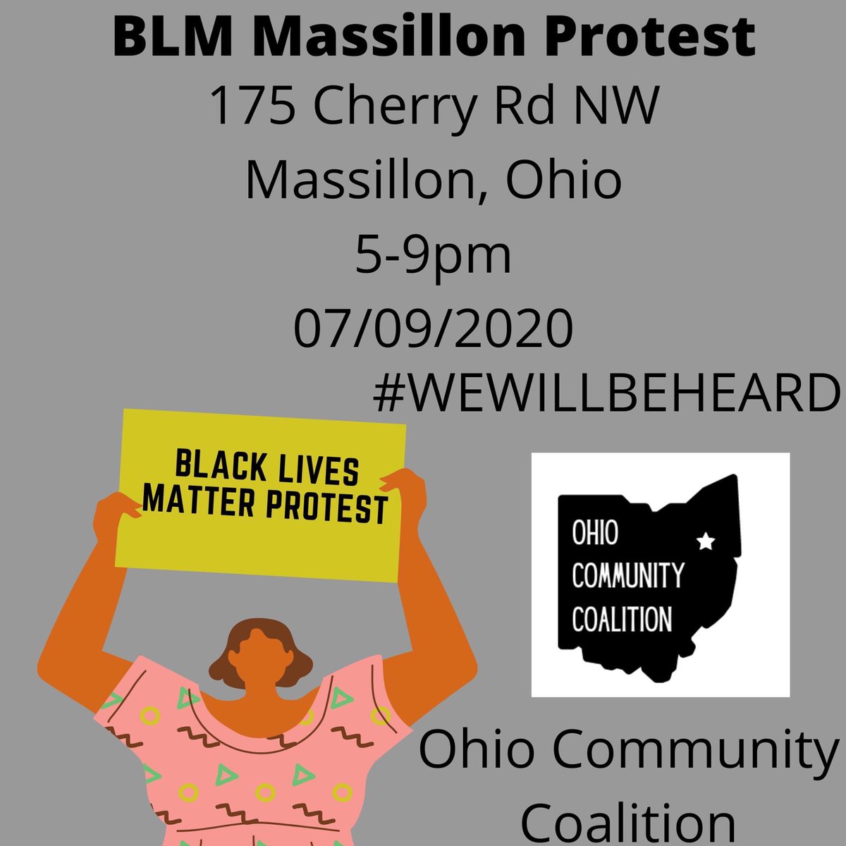 TODAY: Massillon Protest 5-9PM. If you live in Massillon, went to WHS, or just want to support the movement, SHOW UP. Police brutality is an epidemic and it will not stop unless we demand it in the streets. RT so your friends know too. #BlackLivesMatter