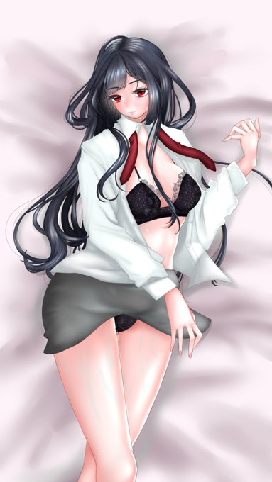 #オリジナルイラスト 
うちの娘佐倉寧ちゃんのちょっとえっちな絵ができました!黒髪がシーツに広がるのが好きです👼 