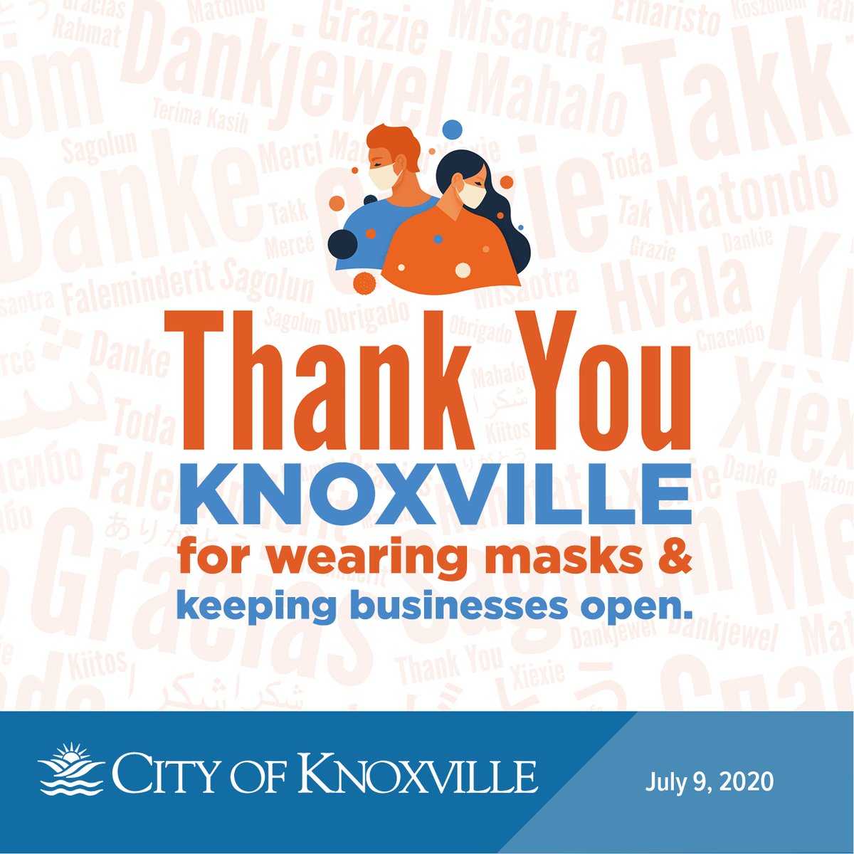 CityKnoxvilleTN's tweet photo. Thank YOU, Knoxville, for wearing masks and helping keep businesses open! #TogetherWeCan https://t.co/K3pMlnGrcU