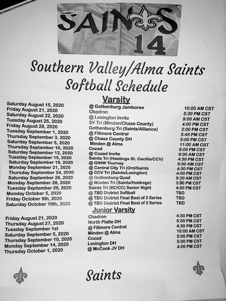 sva_saints's tweet photo. Here is the schedule for our upcoming softball season. Please know that due to Covid-19 things could change at any time. https://t.co/eWFQ2l7Kqd