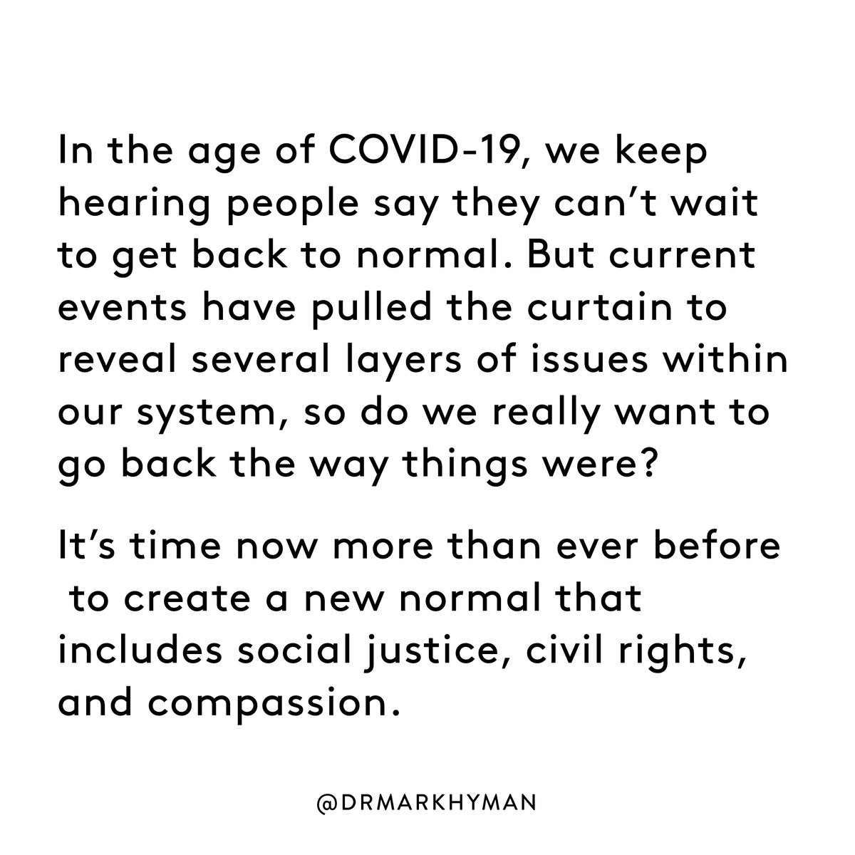 drmarkhyman's tweet photo. I talked with John Grossenbacher on The Doctor’s Farmacy to talk about how to begin this reimagining of America and so much more. You can listen to The Doctor’s Farmacy episode, “Do We Really Want To Get Back To Normal?”, on your favorite podcast app. https://t.co/xWpTZC1suo