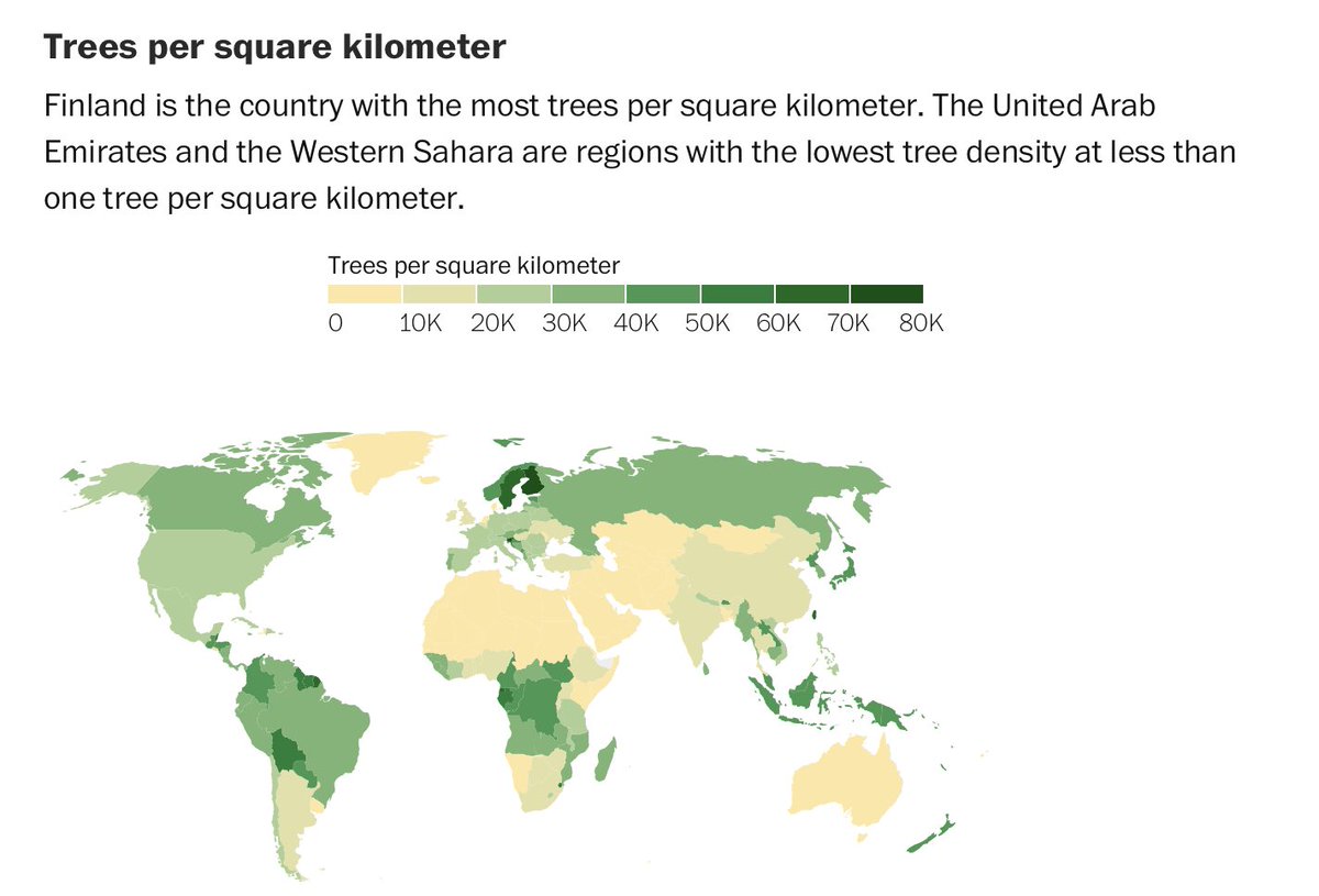 Trees per mile/km in various countries https://www.washingtonpost.com/news/energy-environment/wp/2015/09/16/the-countries-of-the-world-ranked-by-their-tree-wealth/