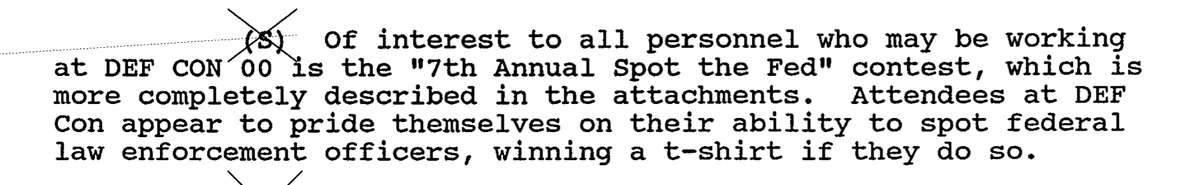 Here it is, everyone. A note on  @fbi& #39;s internal messaging on  @defcon& #39;s "spot the fed" game.