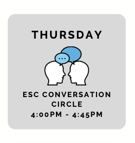 ESCToronto's tweet photo. Every Thursday at 4:00pm EST, our Activities Coordinator runs a conversation circle.
Today is no exceptionβ join us at 4:00pm!
#LearnESL #LifeAtESC https://t.co/gO2D0TZjSr
