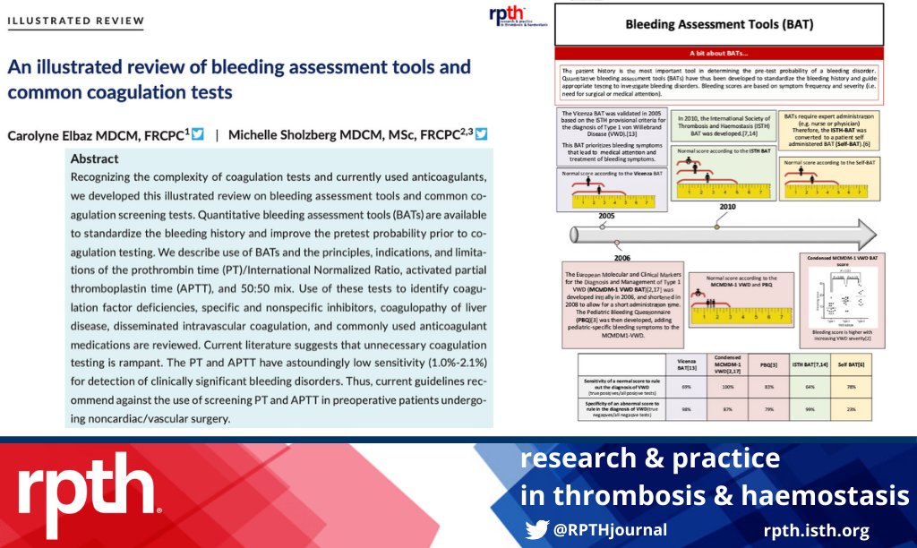 Do you use BATS? What is a BAT - Bleeding Assessment Tool? What are the common coagulation tests used to assess bleeding? Are they accurate? These and other questions are answered in a new #IllustratedReview by <a href="/ElbCarolyne/">Carolyne Elbaz</a> &amp; <a href="/sholzberg/">Michelle Sholzberg</a> onlinelibrary.wiley.com/doi/full/10.10…