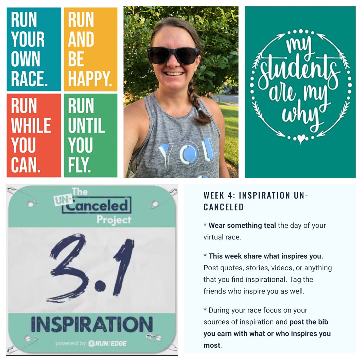 MsVMarketing's tweet photo. Week 4: INSPIRATION 3.1✅

Nothing is impossible. The word itself says ‘I'm possible!’ -Audrey Hepburn

As I reflected on my return to running inspiration ... the answer was simple: my students!

Thank you for reminding me daily to try new things!

#UncanceledProject
#RunTheEdge https://t.co/hpKjHl6gwQ