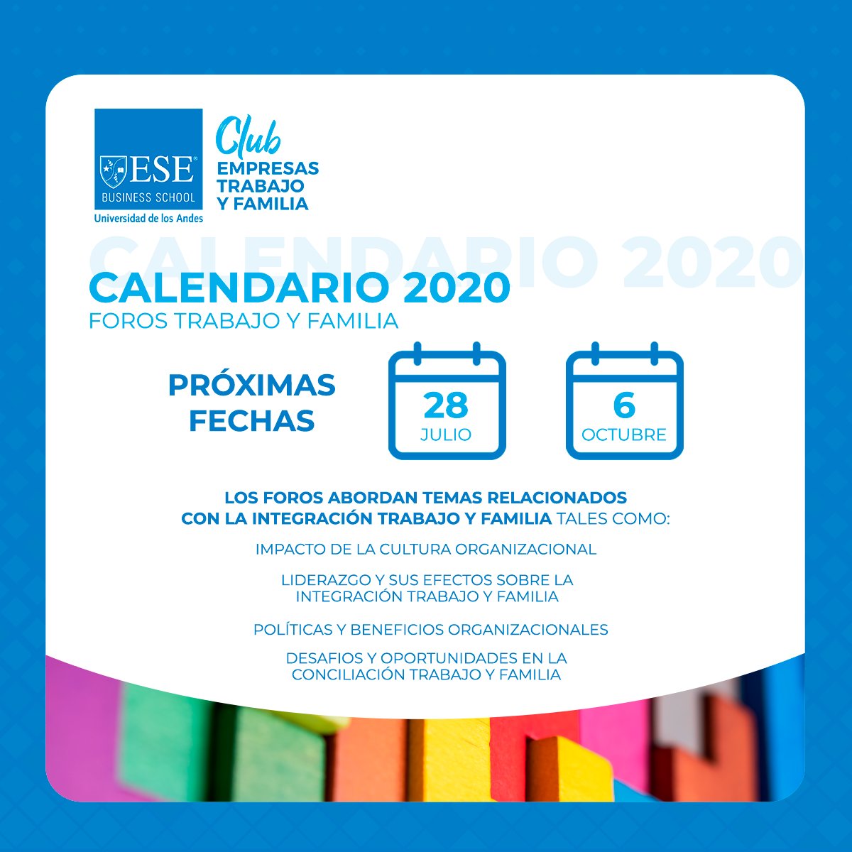CTF ESE (@ctf_ese) on Twitter photo Inscríbete en el Foro 2Aprendizaje continuo: clave para la supervivencia"
Fecha: 28 de Julio
Expositores:
<a href="/cotebosch/">Maria José Bosch</a>, profesora del @eseuandes
Mireia Las Heras, profesora del @iese_esp
Información sobre precios e inscripciones contactar a clubetf.ese@uandes.cl Inscríbete en el Foro 2Aprendizaje continuo: clave para la supervivencia"
Fecha: 28 de Julio
Expositores:
<a href="/cotebosch/">Maria José Bosch</a>, profesora del @eseuandes
Mireia Las Heras, profesora del @iese_esp
Información sobre precios e inscripciones contactar a clubetf.ese@uandes.cl