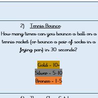 MrMcDadeBVP's tweet photo. There will be TWO activities to complete each day!

1) Sock Throw
2) Tennis Bounce 

Upload videos or pictures of yourself completing the challenges to your Seesaw or Twitter tagging @BelleValeSchool There will be a virtual certificate for the winners! Good Luck! @MrPriceY5 https://t.co/k3K4fcxQVG