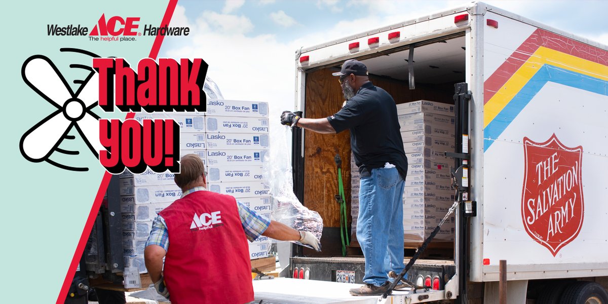 The #SalvationArmy and <a href="/WestlakeAce/">Westlake Hardware</a> want to thank everyone who supported this year's fan drive to beat the #summer #heat. Together, we raised more than $130,000 to purchase 9,100 fans for those facing dangerous summer heat around the country. Read more: westlakehardware.com/about/news/rec…