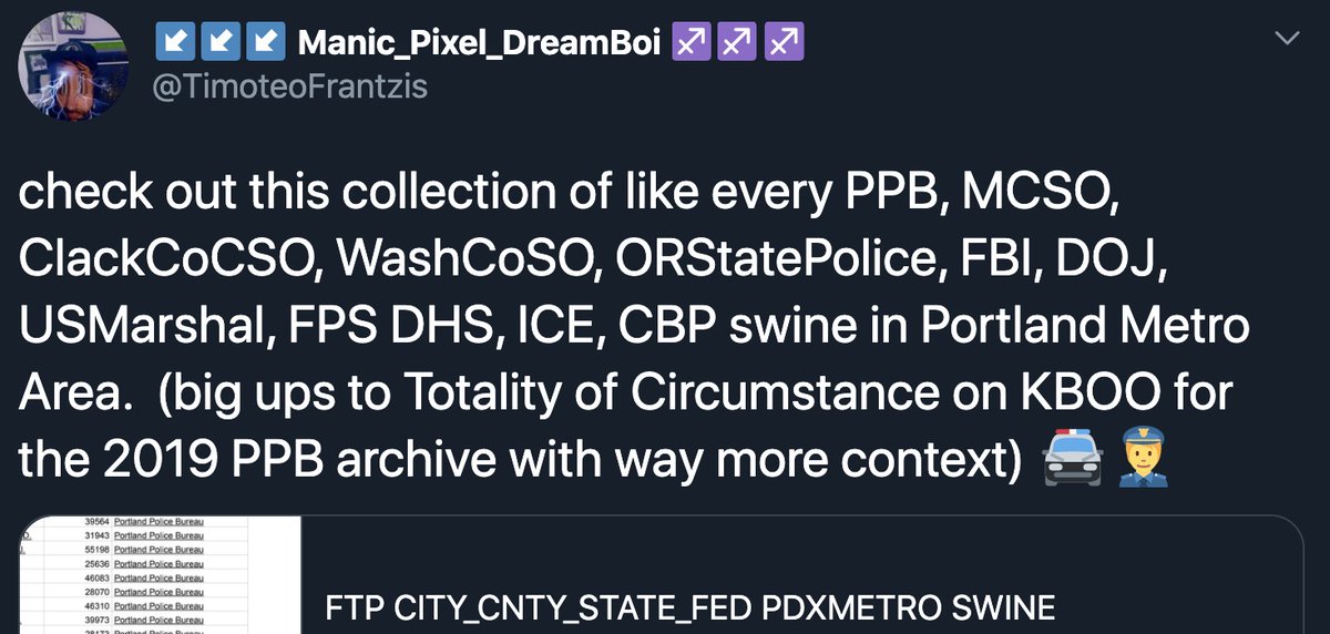 MrAndyNgo's tweet photo. Antifa have compiled and released a list of names and info of what they say is every officer in a law enforcement agency in the Portland-area. 

During some of the recent violent antifa protests, antifa and BLM extremists would read off names and addresses on bullhorns. https://t.co/WOLkS1621V