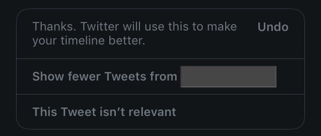 if you dont like the content of someone’s acc, there’s many ways to ‘hide’ it1. click the arrow on the right side of someone’s tweet that you want to ‘hide’2. click “im not interested in this tweet”3. you can choose “show fewer tweets from ...” or “this tweet isn’t relevant”
