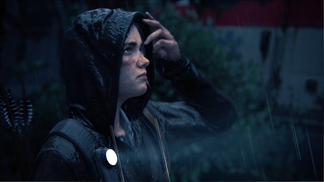A little thing I love in #TLOU2  is how Ellie pulls her hood on whenever she steps out into the rain