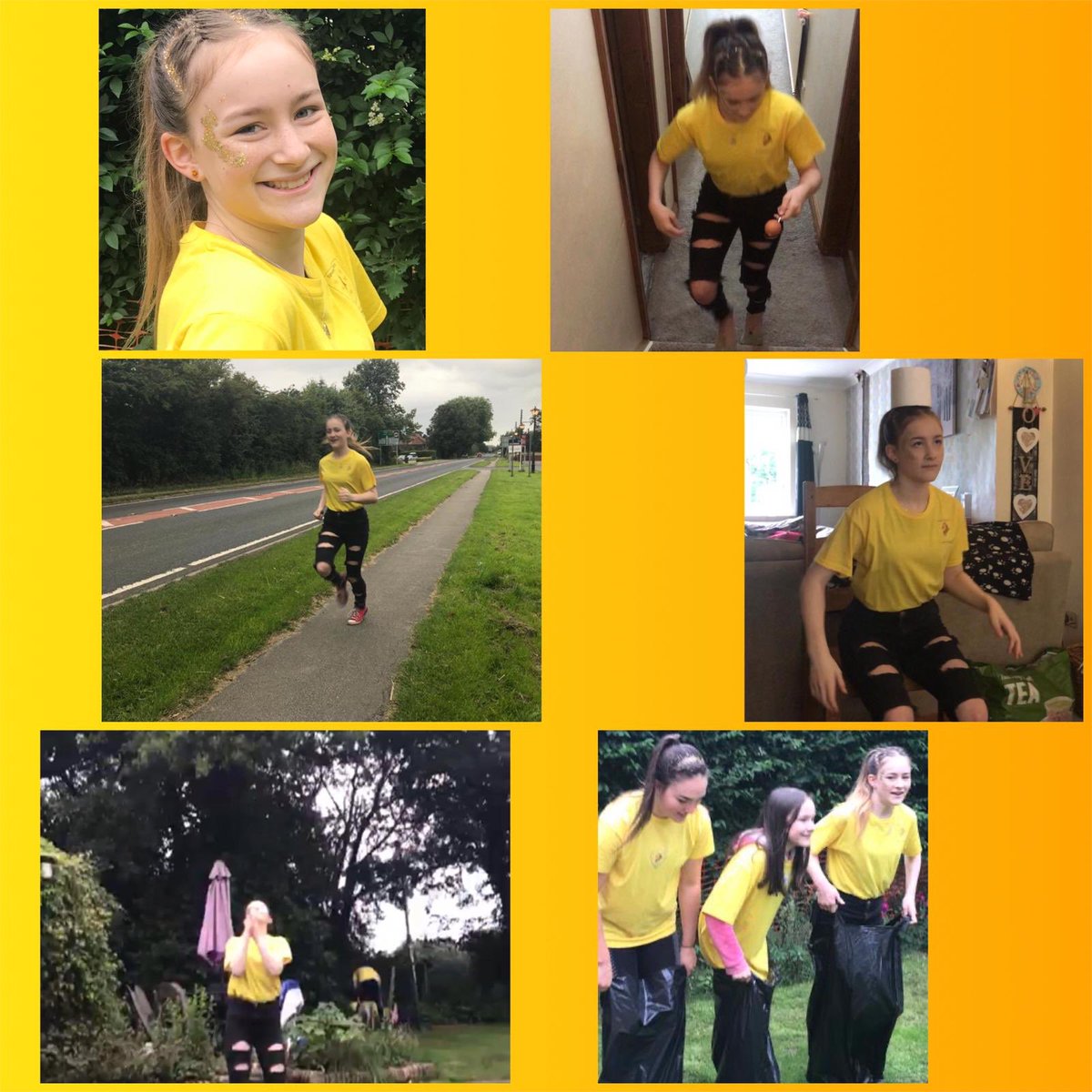PDTsport's tweet photo. @SelbyHighPE  Poppy-Rose Taylor virtual sports day challenge (Hockney) also getting in the sports day spirit with the t-shirt and glitter. Only took Poppy 114 tries to get the tea bag in the cup 😂#teamhockney https://t.co/44uSUsXEBC