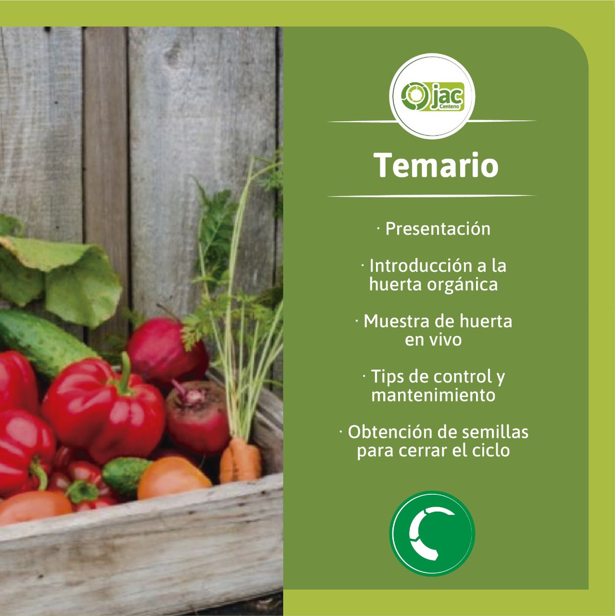 jaccenteno_'s tweet photo. 👉🏽LUNES 13 DE JULIO a las 19.30hs.
Capacitación online (Vía Zoom) sobre HUERTA ORGÁNICA 🌿 a cargo de las licenciadas ambientales Camila y Ornella.
Cupos limitados, no te olvides de inscribirte 👇🏼
Link de inscripción https://t.co/XE2YozzyvJ https://t.co/PYepYb5IJX