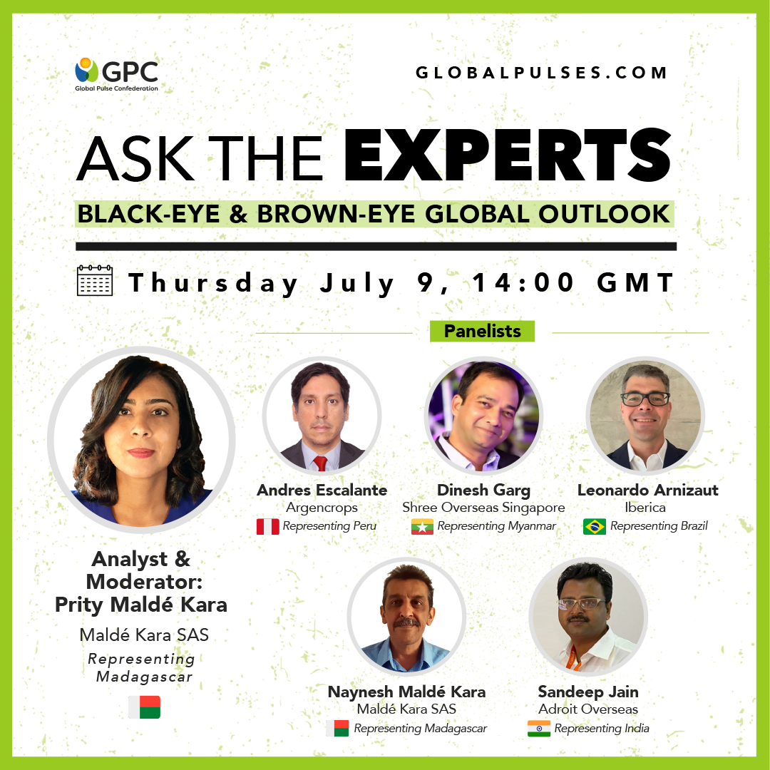 GlobalPulsesGPC's tweet photo. STARTS IN 15 MINUTES! #GPCAskTheExperts: Black-Eye and Brown-Eye Global Outlook
Join moderator/analyst Prity Malde Kara of Malde Kara SAS as she leads a distinguished panel from the major origins and markets.
For GPC members only. Become a member at:
https://t.co/Hvm8TYrNl2 https://t.co/SQvcqdIU8z