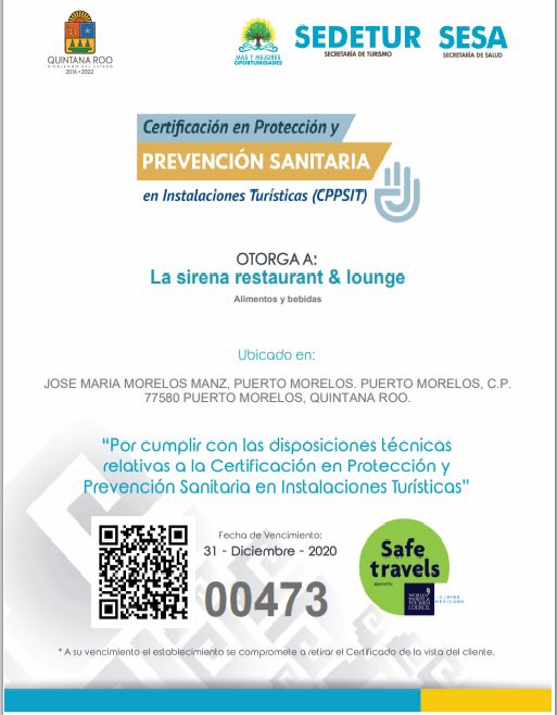LauFdzOficial's tweet photo. Enhorabuena a los dueños del establecimiento “La sirena restaurant &amp; lounge” y a sus colaboradores por conseguir esta insignia que es otorgada por SEDATUR y SESA.
#JuntosSaldremosAdelante 
#PuertoMorelos https://t.co/O9LkzuXbgn