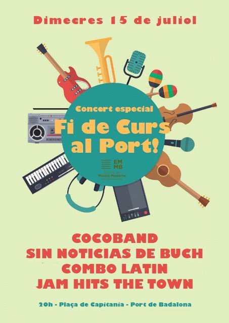 BadalonaEmm's tweet photo. Increïble però cert! CONCERT ESPECIAL FI DE CURS EMMB!!! Dimecres 15 de juliol a les 20h al Port! Ens veiem allàaa! 🎉👏🏼🎺🎸💃🏽🕺🏻☺️

Tota la info i el protocol aquí: https://t.co/sX4964xkS7 https://t.co/q157ykCY3c