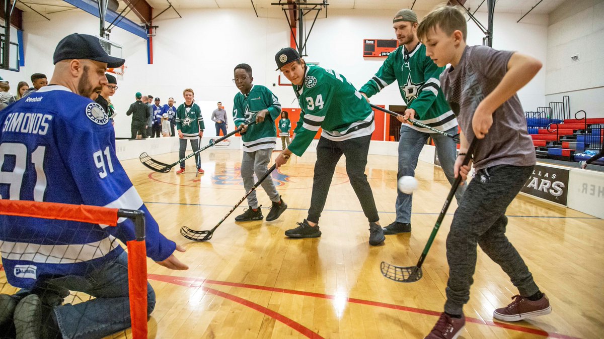 CalRipkenSrFdn's tweet photo. #TBT to our #BadgesontheBlueLine partnership with the @DS_Foundation & the @NHL‘s @DallasStars, Denis Gurianov, Anton Khudobin, & @jamieoleksiak where youth of @SPSCC1600 learned ice hockey basics alongside law enforcement from the @DPDhockey & #DallasStarsXtremeTeam! https://t.co/Y0LArDJFOT
