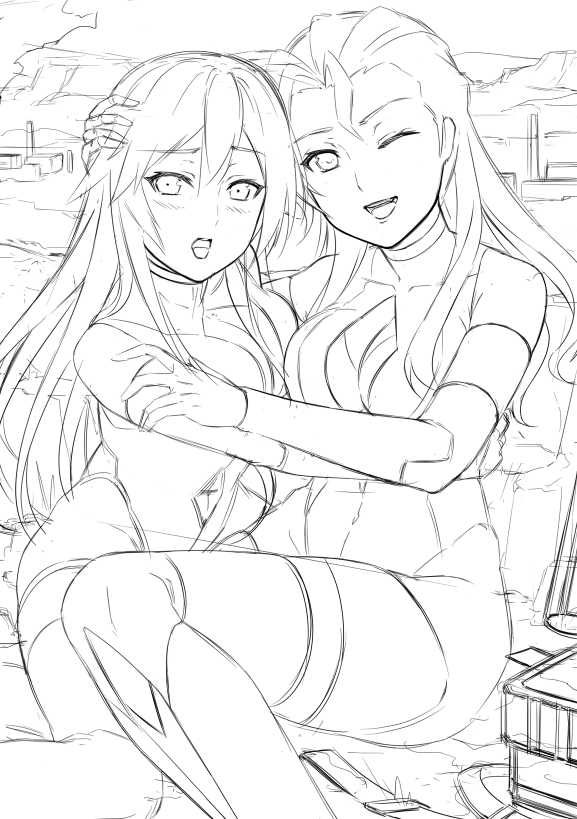 うちの娘二人を絡ませるだけのラフ 