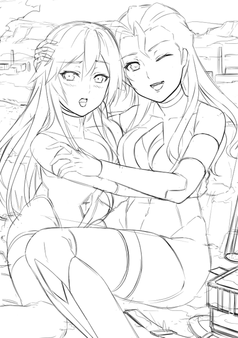 うちの娘二人を絡ませるだけのラフ 
