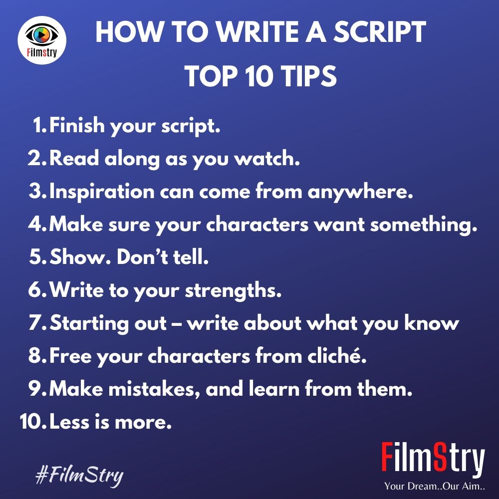 HOW TO WRITE A SCRIPT TOP 10 TIPS
Read More - filmstry.net…/14/how-to-write-a-script-top-10-tips/
-
#filmstry #secrettips #auditionupdates #audition #auditionupdates #usefulinformation #HelpfulSmileStrong