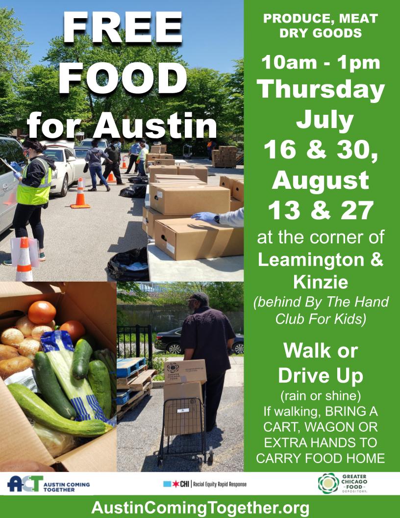ACT_Chicago's tweet photo. Upcoming #AustinChicago community events! #FREEMASKS hand sanitizer & more Thurs 7/9, volunteers needed to help beautify Austin on Sat 7/11 (& free snacks courtesy of @smokeyzo76), #freeFood 7/16. #Chicago #AustinForwardTogether #austincomingtogether
https://t.co/ObVeBOt80Q https://t.co/rZVX3LmpVS