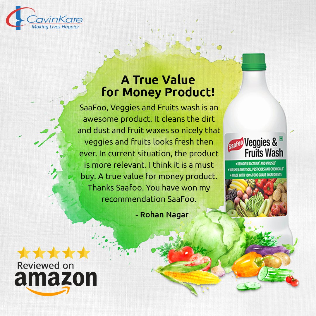 CavinKareIndia's tweet photo. Newly launched SaaFoo Veggies and Fruits Wash made with 100% natural ingredients to cleanse your food is now available on Amazon!
Loving the reviews and appreciation received from so many of you!
Buy Now: https://t.co/Br6wl8OlQ6
#CavinKare #SaaFoo #AmazonReview https://t.co/tUsHH9Lu6i