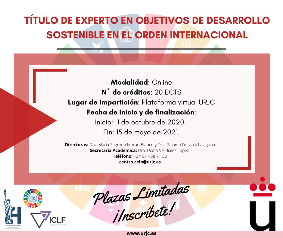 💼 HAC GROUP ha participado junto a la Universidad Rey Juan Carlos en la creación de este título: "EXPERTO EN OBJETIVOS DE DESARROLLO SOSTENIBLE EN EL ORDEN INTERNACIONAL"

¡Ya está abierto el plazo de matriculación! 👇

urjc.es/estudios/ensen…