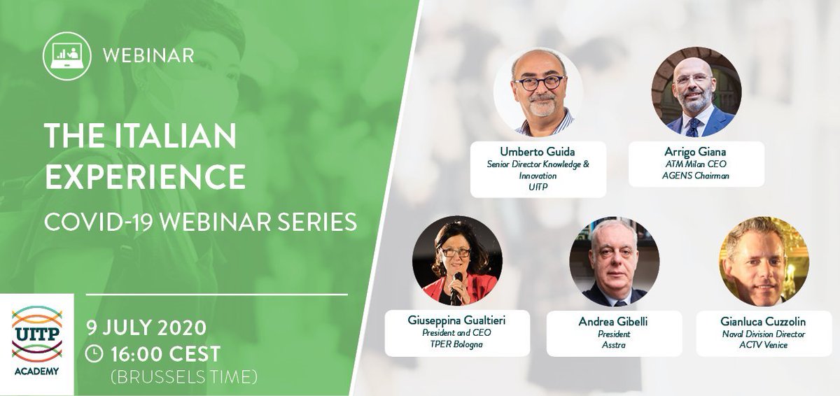 m_emre_kiran's tweet photo. Wonder the Italian experience on #publictransport   during the #Covid_19 Crisis? all @UITPnews members can find the recordings in our library later. 
on behalf of UITP Academy we thank to all speakers for great presentations !   @atm_informa @AssTrasporti @muoversivenezia &amp; TPER https://t.co/JVhznRRP2O