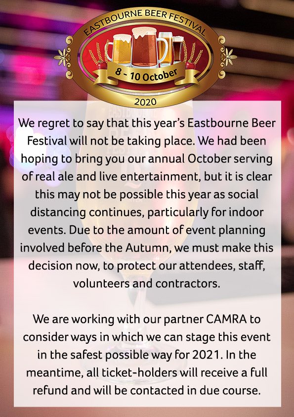 Eastbourne Beer Festivals on Twitter "Unfortunately we have made the