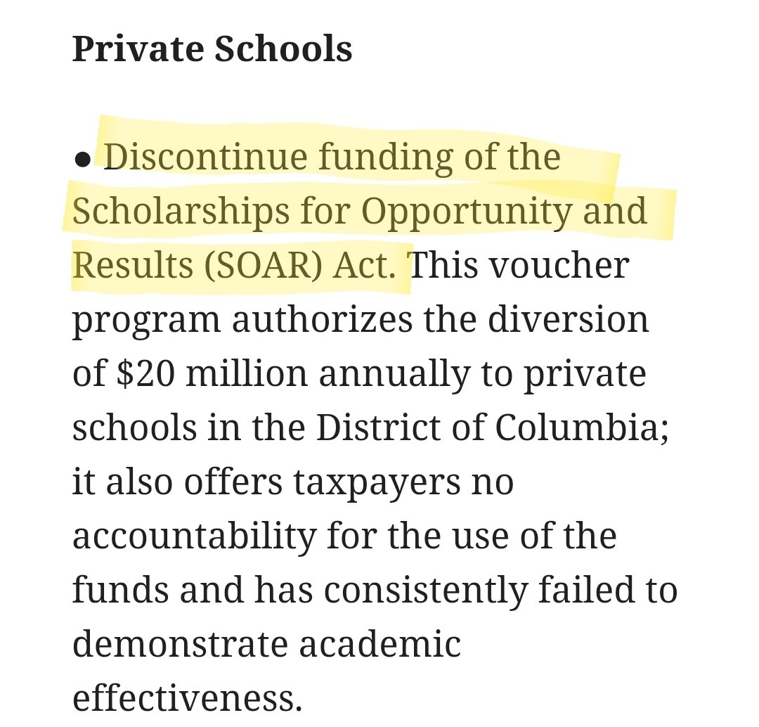 Here is the text calling to end the D.C. voucher program for students from low-income families