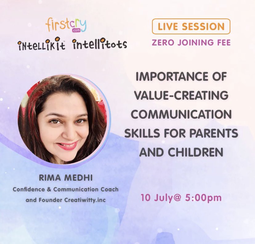 OiDilsukhnagar's tweet image. creating value for your child through your communication is very important to strengthen your bond with them. Creatiwitty.inc, Tune in at 5 PM tomorrow!
#firstcryintellitotsdilsukhnagar 
#LiveWithIntelli #ValueCommunication #Expert #FirstCryIndia #Confidence