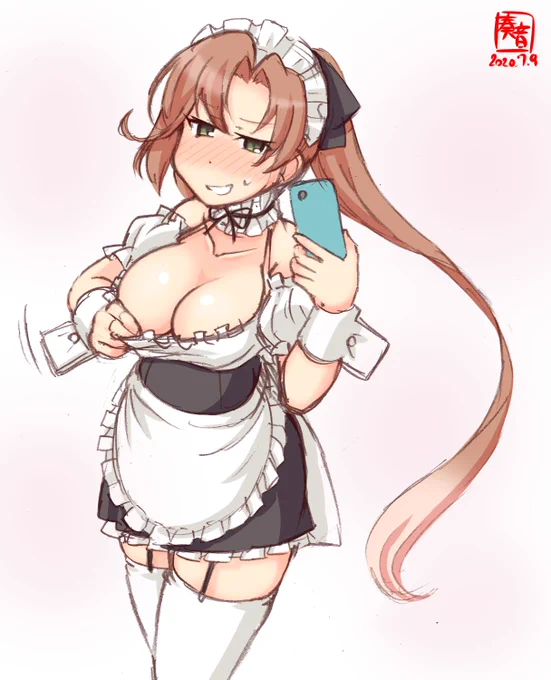 「へへっ♪
 こんなん送ってこられたら、今夜はもう秋雲のことしか考えられないでしょ～♪
 ………。
 考えられない…よね…?」

#艦これ版深夜の真剣お絵描き60分一本勝負
#艦これ版真剣お絵描き60分一本勝負_20200709
#秋雲 