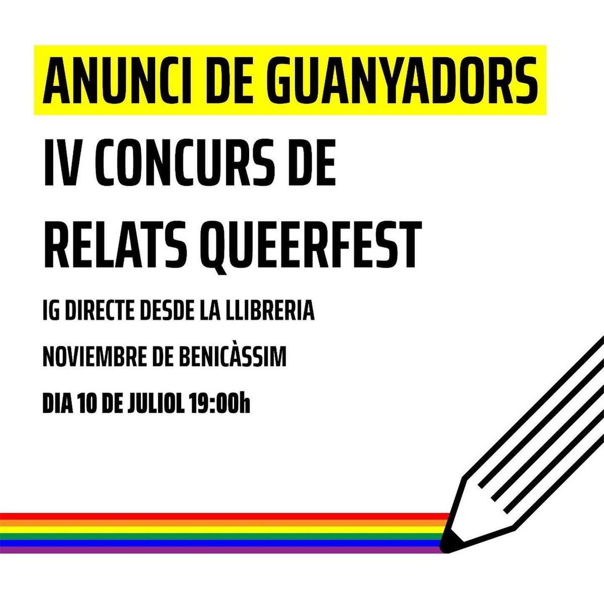Queer_Fest_'s tweet photo. Aquest divendres 10 de juliol a les 19 hores es farà l’anunci oficial dels relats guanyadors en el nostre concurs #queerfest2020 amb un instagram directe amb els/les guanyadors/es des de la @librerianoviembre de Benicàssim #queerfestcastello #pride2020 #orgullo2020 #orgull2020 https://t.co/wemtICCs7w