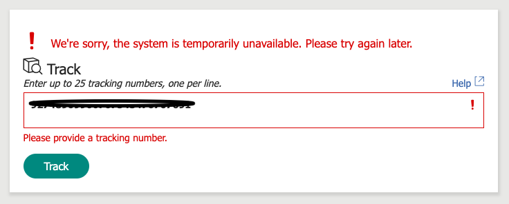 PortandPolish's tweet photo. @UPS We've been getting this error message about your tracking for the last day - do you know when this will be back up? https://t.co/niNYNOnHYv