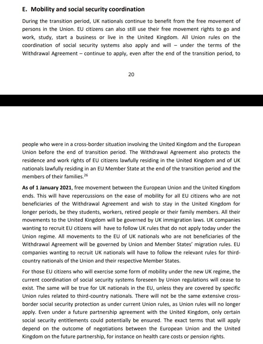 12/ Certain rights are protected under the withdrawal agreement for those who have moved before the end of the transition period, but otherwise more stringent national and EU law applies to immigration. Social security coordination will be more limited (tho it's being negotiated)