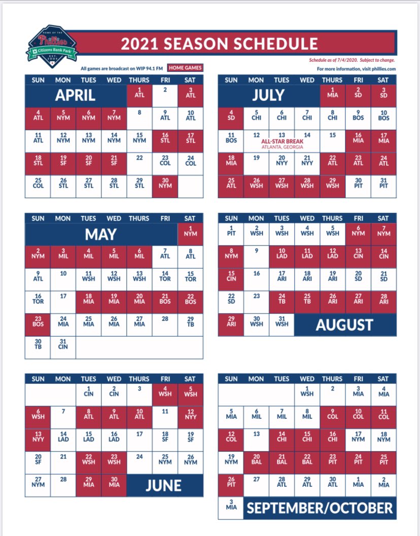 Matt Breen On Twitter: "The 2021 Phillies Schedule. Not This Season, Next Season. Https://T.co/0Hy7Xjc2Qk" / Twitter