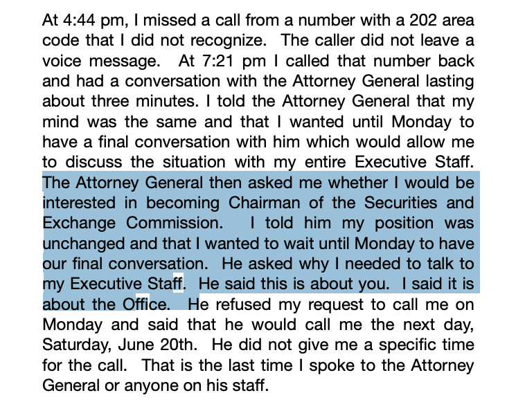 According to Berman, Barr repeatedly tried to coax him to take other jobs, like running DOJ's civil division or even becoming SEC chairman.He insisted the main reason was to get current SEC chairman into the prosecutor's job at SDNY.