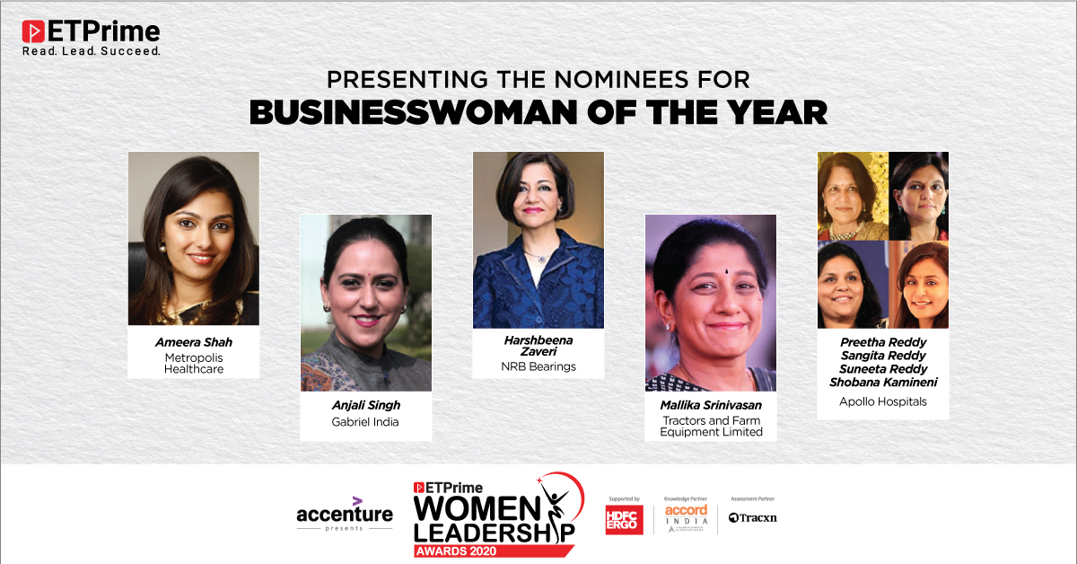#ETPWLA2020 with <a href="/AccentureIndia/">Accenture India</a> &amp; <a href="/accord_india/">accord_india</a> as partners. Nominees for ‘Business Woman of the Year’- <a href="/AmeeraShah/">Ameera Shah</a> #AnjaliSingh <a href="/HarshbeenaZ/">Harshbeena Zaveri</a> #MallikaSrinivasan &amp; #ReddySisters (<a href="/preethareddy28/">PreethaReddyOfficial</a> <a href="/drsangitareddy/">Dr. Sangita Reddy</a> <a href="/shobanakamineni/">Shobana Kamineni</a>
#SuneetaReddy)
<a href="/ETPrime_com/">ET Prime</a>
bit.ly/2VCfVcp