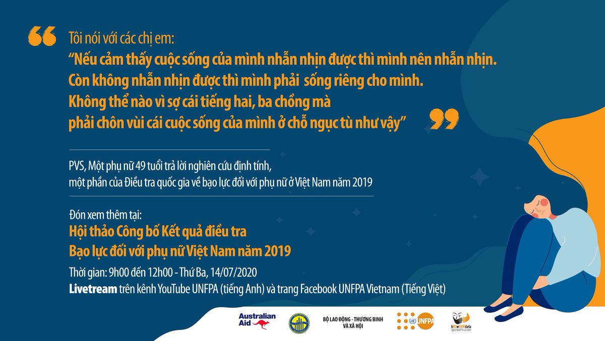 unfpa_vietnam's tweet photo. Hãy đón xem kết quả Điều tra quốc gia về Bạo lực với Phụ nữ năm 2019 vào sáng 14/7/2020 tại Hà Nội.

Sự kiện sẽ được livestream trên các kênh:
Tiếng Việt: https://t.co/tj2rXhEl9H
Tiếng Anh: https://t.co/RG4PtdqSvl
#EndViolence #VAW #VAWData @MOFAVietNam https://t.co/Jz4rzI1cfq